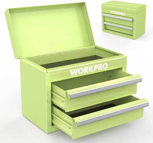 WORKPRO 2 Drawer Mini Tool Box, Metal Tool Chest with 2 Drawer and 1 Top Storage, Ladies Styled Portable Tool Storage for Daily Use 275x150x208mm, Macaron Green
