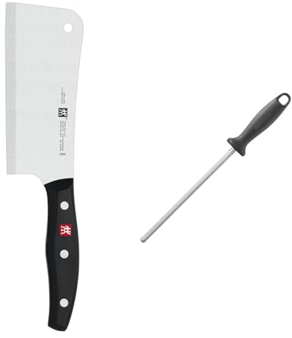 ZWILLING Twin Pollux Hackmesser, Klingenlänge: 15 cm & Wetzstahl, Verchromt, Länge: 23 cm, Kunststoffgriff mit Aufhängöse, Schwarz [Made in Germany]