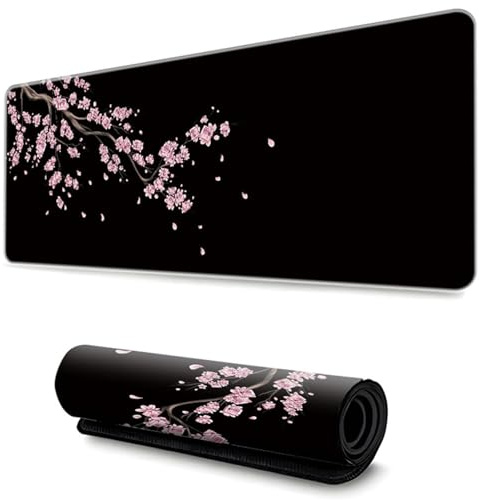Hixingo Sakura Noir XXL/XL Tapis de Souris Gamer, Antidérapant, Bords Cousus, Pour Gaming et Maison (900x400x3mm, Rose Clair)