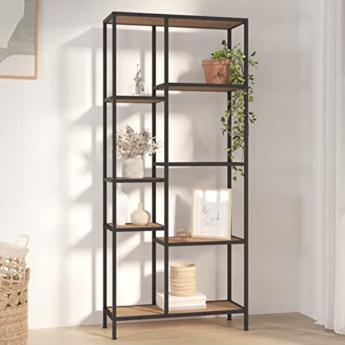 Homgoday Cabinet Bookcase Showcase, Bookshelf for Books, 80 x 30 x 180 cm, Steel and Plywood Plywood, Vertical Bookcase Space-Saving Shelf, Floor Bookcase for Living Room Study