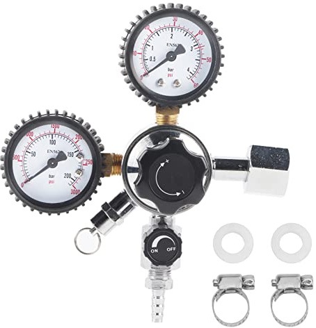 CO2 Druckminderer mit Dual Manometer, Druckregler Fassregler für Bierzapfanlagen, Reduzierer für Bier und Getränke