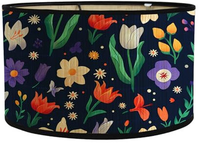 Moderne runder Lampenschirm Trommelform für Tischlampen und Stehlampen Blumen und Pflanzen Hängelampenschirme für Wohnzimmer Küche Schlafzimmer Flure (bunt 30 x 30 x 20 cm)
