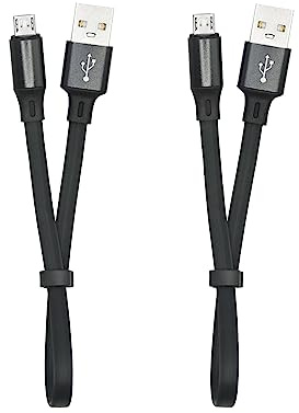 Lot de 2 câbles de charge rapide micro USB courts de 0,9 pouces - Cordon plat USB A vers Micro USB - Câble de charge et de synchronisation de données - Boucle portable - Pour batterie externe