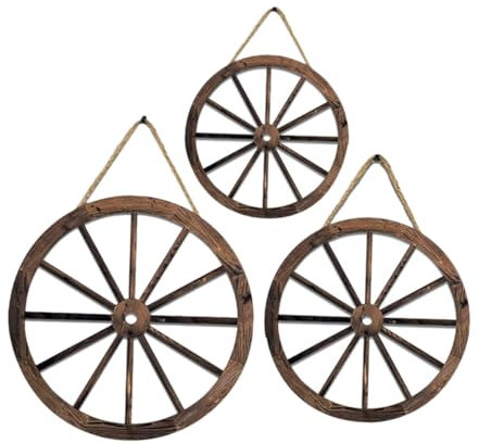 HAWILLOSCH 3stücke Holz Wagenrad Wanddekoration Zum Aufhängen Für Wohnzimmer Schlafzimmer Vintage Wandkunst Gartendekoration Mit Wagenrad Für Zuhause Büro