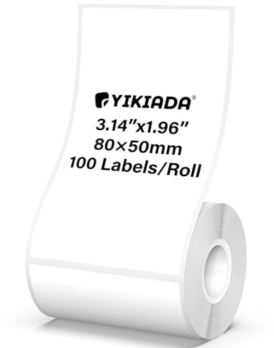 YIKIADA Vita termiska etiketter 50 × 80 mm vinyl vattentäta klistermärken självhäftande adressdekaler kompatibla med M110/M220 förpackning med 100