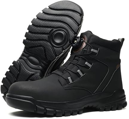 Sicherheitsstiefel Herren S3 Wasserdicht Arbeitsschuhe - Pu-Leder Mit Stahlkappe Sicherheitsschuhe rutschfest Arbeitsstiefel Drehknopf Anti-Smash Und Anti-Punktur Unisex Arbeit Versicherung Stiefel