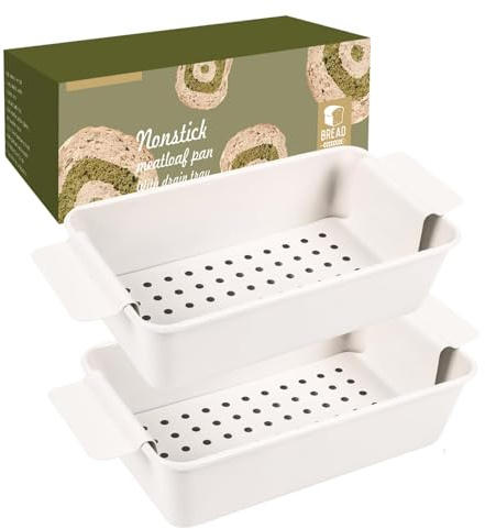 Spmarkt 2-Piece Beige Meat Loaf Pan with Drip Tray, Grease Draining Design, Non-Stick 9x5 Loaf Pan, Perfect for Baking Bread and Meatloaf and Homemade Baking