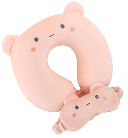 Travel Pillow Kids Travel Pillow with Sleep Eye Mask Cute Neck Pillow for Travel Soft Memory Foam Travel Neck Pillow for Adults and Kids Airplane Sleeping Travel and Camping (pink cat)