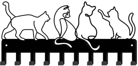 SUPERDANT Porte Clef Mural Cat Line Art Décoratif pour Chats 10 crochet Organisateur de Porte Clé Mural pour Chats Décoration Murale de Cuisine Porte Clés Personnalisé Cintre