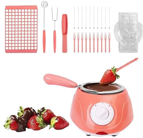 Tommiy Plastic Chocolate Melter Pot Fondue Sets, Electric Small Hot Chocolatier Cheese Machine, Nice Practical Kitchen Tool with DIY Mould Set Chocolate Melter for Candy Making (Pink)