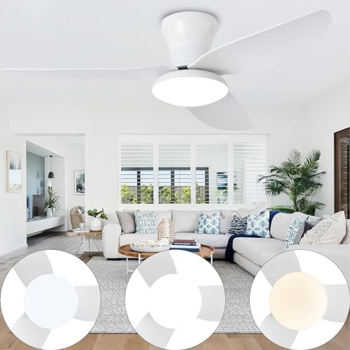 Ventilatore Da Soffitto Con Luce E Telecomando Silenzioso,6 Velocità Timer, 100cm Lampadario Con Ventilatore Da Soffitto Moderno，Regolabili, Per Il Soggiorno, La Sala Da Pranzo E La Cucina Bianco