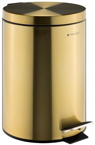 Navaris Gold Pedal Bin 3.2 gal (12 Litre) - 12L Kitchen Bin with Lid and Removable Inner Bucket - Recycling Bins for Kitchen Bathrooms Toilet Office or Bedroom - Metallic Gold