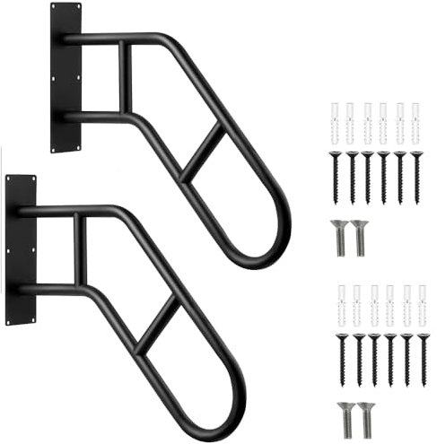 Corrimano Per Scale Esterne,Corrimano A Forma Di U,Rringhiera Per Scale Montate A Parete,2PCS unghezza 58cm,in metallo,da 1 a 3 livelliantiscivolo,per montaggio a parete,per giardino, garage,WC(nero)