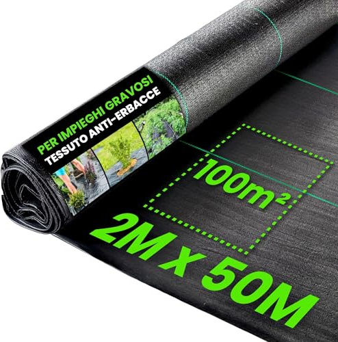 Green Thumbz Toile de Paillage 2m x 50m - Géotextile Anti Repousse Bache Jardin Anti Mauvaises Herbes en 100g/m², Résistant Aux Déchirures, Perméable à l'eau & Résiste Rayons UV