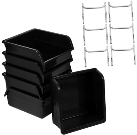 SOIMISS Cajas De Almacenamiento Para Tablero Perforado 6 Unidades Negras Con Soporte, Cajas Plásticas Gruesas Con Apertura Angular Para Organizar Accesorios y Herramientas Taller y Manualidades