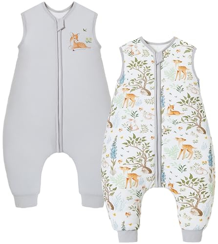 Chilsuessy, set da 2 sacchi nanna invernali con piedi, 2,5 Tog, sacco nanna con gambe, per ragazzi e ragazze, grigio + cervi fantasia, 70 cm, altezza del bambino 80-90 cm