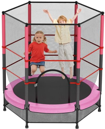Trampoline Extérieur Enfant Ø140cm, Filet De Sécurité Surélevé Porte zipée - Cadeaux d'anniversaire pour Garçons Et Filles, Cadeaux De Noël