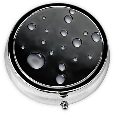 GGNKDL Tips for Small Water Droplets Prints Round Mini Pill Box with 3 compartments for Pill Storage and Portable Travel