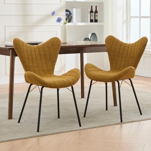 DAYALANE Esszimmerstühle 2er Set, Küchenstuhl mit Rückenlehne, Gelb | Polsterstuhl aus Chenille, Essstühle Akzentstühle für Esszimmer & Wohnzimmer