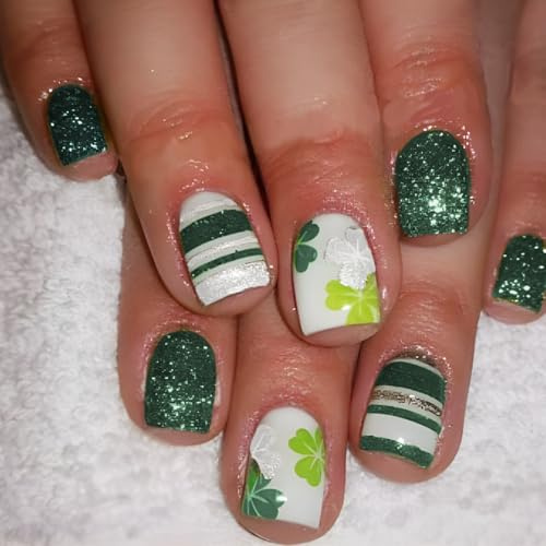 Faux ongles à presser en acrylique - Motifs trèfle - Pour femme - Transparents