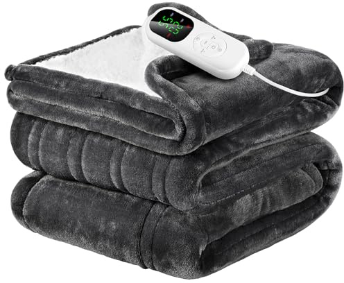 VIWAVE Couverture Chauffante Électrique 130x180cm,Plaid Chauffant avec 6 Réglages de température,Minuterie 6h,Arrêt Automatique Programmé,Protection Contre la Surchauffe, Affichage LED