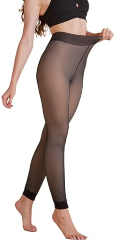 XiinxiGo Collant Polaire Femme Effet Transparent,Sous - vêtements Thermique Épais, Legging Chaud Hiver - Collants à Taille Haute et Doublés,Noir,L