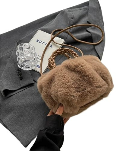 Fluffig tygväska vinter mjuk plysch kvinnors axelväska damer kuvertväska liten handväska kvinnlig crossbody, Kaffe, En Storlek
