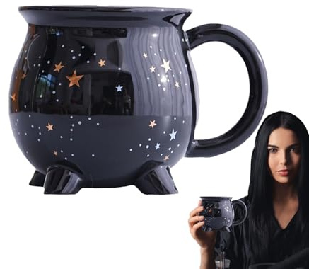 Kettle Mugs – Ceramic Coffee Cup, Shiny Black Drink Design, Heat Resistant Tea Container, Novelty Drinkware with Three Legs | Decorative Drink Mug for Home, Kitchen, Desk, Halloween Fees