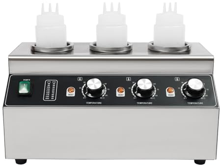 BJTDLLX Chauffe-sauce électrique 300 W avec 3 bouteilles de sauce, chauffe-sauce électrique en acier inoxydable 30-85 °C, chauffe-sauce au fromage pour sauces, fromage