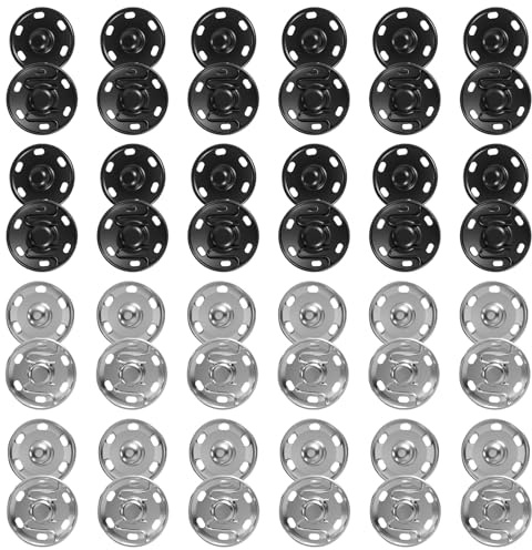 TIESOME 24 Pairs Druckknöpfe zum Annähen, 21mm Druckknopf Metal Druckknöpfe für Kleidung, Taschen & DIY-Bastelarbeiten Silber Schwarz