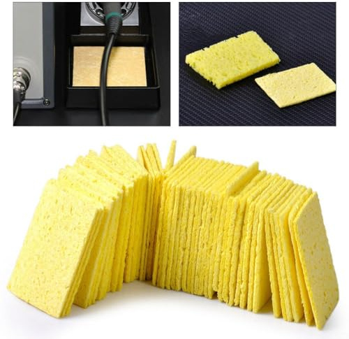 100 Pcs Soldering Iron Cleaning Sponge for Welding Tip Maintenance, Yellow Replacement Sponges 50 x 35 x 2 mm, Pack of 100 for Solder Irons