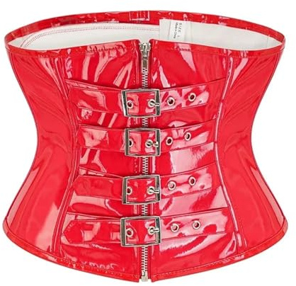 USOHJZ Kvinnors PU läderkorsett, glänsande PVC-korsetter och bustier, svart röd, underbyst, korsett för midjeträning, Röd, XL