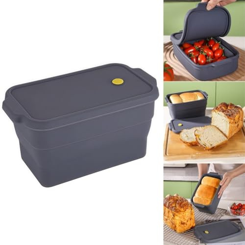 WIIYENA Moule à pain pliable en silicone avec couvercle, plaque de cuisson anti-adhésive pour pain, pain de viande, gâteau à quatre-vingtaines, 22,5 x 12,5 x 12,5 cm, gris