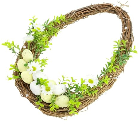 DOITOOL Ghirlanda Primaverile con Uova di Pasqua Artificiali e Rattan, Corona Decorativa per Porta D’Ingresso e Pareti, Ghirlanda di Fiori per Feste e Addobbi Pasquali Esterni ed Interni