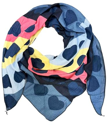 XL Dreieck Strickschal Regenbogen Herz Frühling Schal 100% Baumwolle Made in Italy Fashion Tuch Dreieckschal Stola Herbst Frühling Tuch Farbverlauf Heart Rainbow