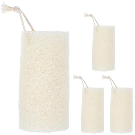 TOVINANNA Esponjas de Lufa Naturales Exfoliantes para Ducha y Baño, Paquete de 4 Unidades, Tamaño 15 Cm, Color, Esponja Vegetal para Exfoliación Corporal y Cuidado de Piel Seca
