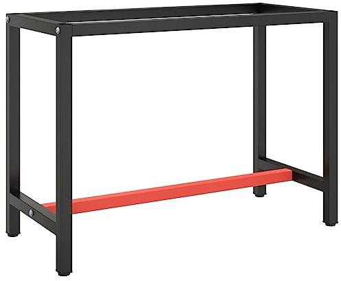 QJBSAVVA Cadre de Banc de Travail Métal, Piétement de Table d'Atelier avec Barres de Renfort, Support de Table de Garage et Bricolage, Noir et Rouge Mat, 110 x 50 x 79 cm