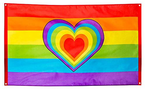 Boland 44721 - Bandiera in poliestere arcobaleno, colorata, dimensioni 90 x 150 cm, con occhielli in metallo, cuore, Christopher Street Day, hippie, omosessualità, decorazione
