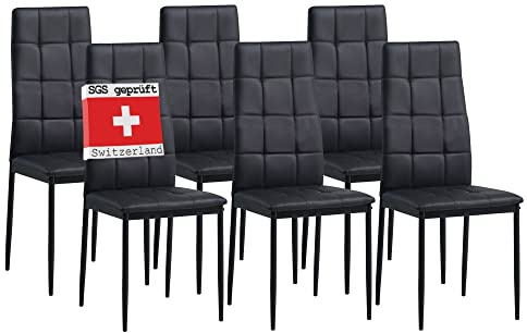 ALBATROS Esszimmerstühle 6er Set Rimini, Schwarz - Edles Italienisches Design, Kunstleder-Bezug, bequemer Polsterstuhl - Moderner Küchenstuhl, Stuhl Esszimmer oder Esstisch Stuhl
