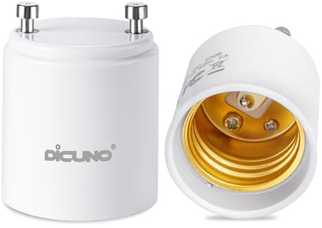 DiCUNO GU24 to E26 Adapter, 160℃ Heat Resistant, Maximum Wattage 200W, GU24 Pin Base to E26 Standard Medium Base Socket Converter, Light Bulb Socket Adapter, 2-Pack