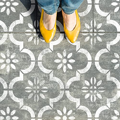 2 x Faux Tile Stencils - Paint Tile Effect on Floors Walls Furniture - Jannah 17.5 (445mm) Single
