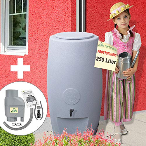 Rain barrels Rainwater barrels column 250l gray incl. Downpipe filter T33 gray - the slim rain-water barrel! Rainwater storage tank. Compact and practical with a lot of volume