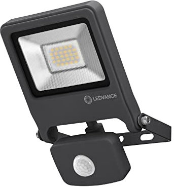 LEDVANCE LED Fluter, Leuchte für Außenanwendungen, Warmweiß, Integrierter Tageslicht- und Bewegungssensor, Endura Flood Sensor, Dunkelgrau, 20 Watt