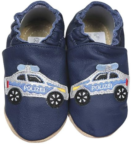 HOBEA-Germany Kitaschuhe Safestep, Kinderhausschuhe, Lederschuhe (Polizeiauto dunkelblau, 26/27)