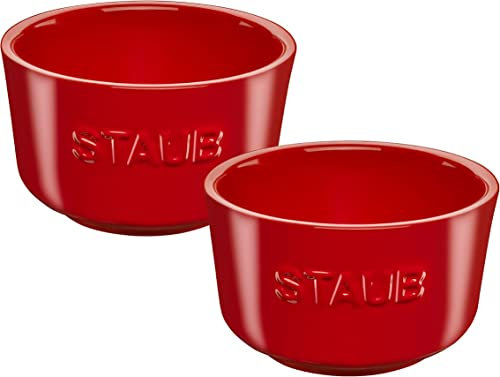 Staub Juego de 2 cuencos de cerámica para postres, aperitivos, cuencos para salsas, juego de tapas, color rojo