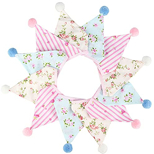 Stoff Wimpel Girlande mit Plüschkugel,3.2M Beidseitig Wimpelkette Bunting Stoffgirlande mit 12 STK Farbenfroh Wimpeln für Kinderzimmer Kindergeburtstagsfeier,Zuhause Festival Dekoration,Farbe #26