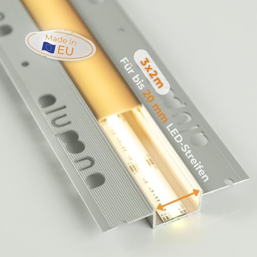 Alupona 3x Kizar20 LED Trockenbauprofil I 3 x 2 m I Langlebige Aluminium Profilleiste für LED Streifen bis 2 cm Breite I Perfekt für 12,5 mm Rigipsplatten I Trockenbauschiene + Acryl Abdeckung