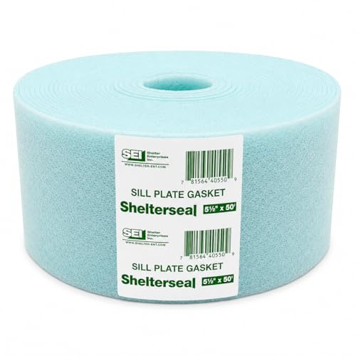 Shelterseal Sill Plate Gasket, 5-1/2 in x 50 ft Aqua Foam Sill Sealer, Foundation Seal for Wood Framing and Concrete Walls
