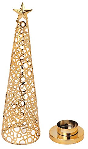 Weihnachtsbaum-Kerzenhalter, Weihnachtsbaum, Goldener Metall-Teelichthalter, Metall-Duftkerzenständer, Weihnachtsdekoration, Herzstück, Weihnachtstisch-Kerzenhalter