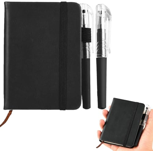 Ninnyi Pocket Notebook with 2PCS Pen, Small Black Notepad A7, Mini Note Book for Work Portable Notepad Journal (100 Sheets)